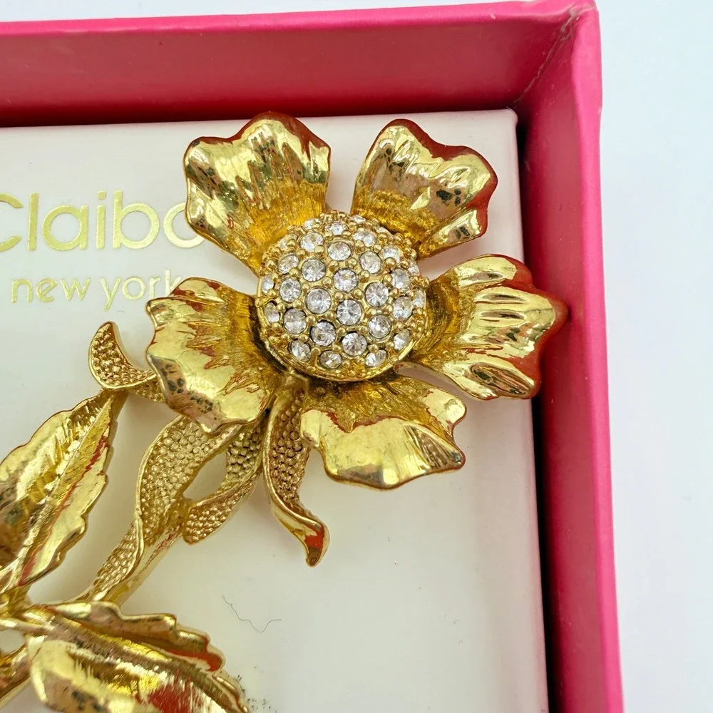 Liz Claiborne Gold Tone Flower Brooch Vintage Style Statement — Perfect for Gift